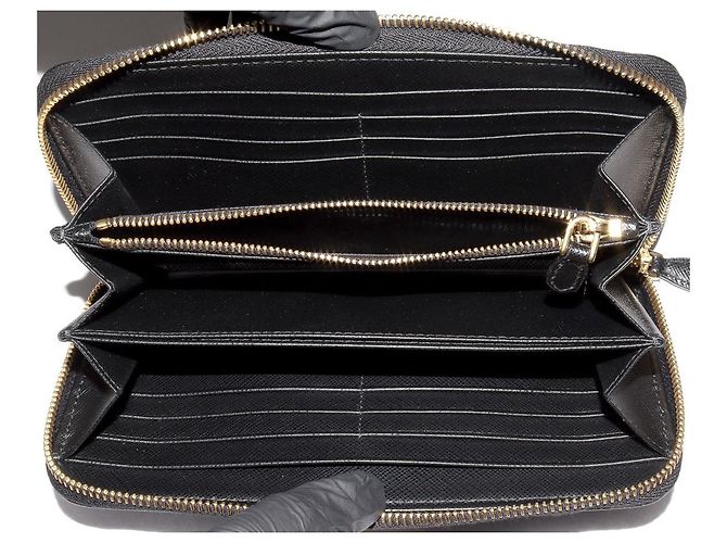 Portafoglio lungo con zip rotonda in pelle Saffiano Prada 1ML506 Nero - vista 3