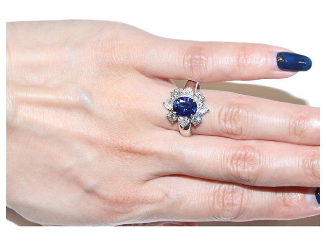 Autre Marque Anello in zaffiro Pt900 2,121 ct e diamante 1,37 ct - vista 6