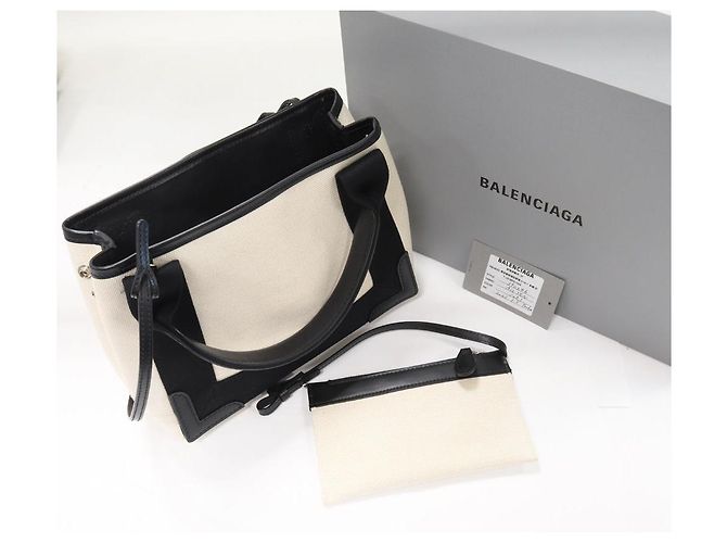 Borsa Cabas 2way in tela di vitello navy Balenciaga 390346 Beige - vista 3