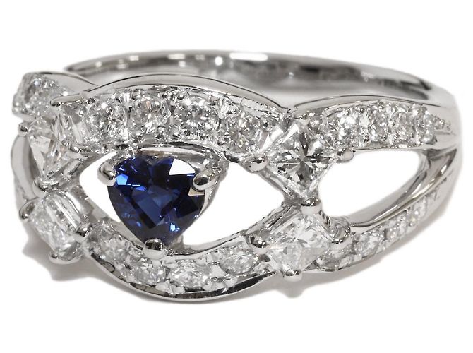 Autre Marque Herzring aus Pt900-Platin mit Saphir von 0,44 ct und Diamant von 0,85 ct, Größe 11 - Ansicht 4