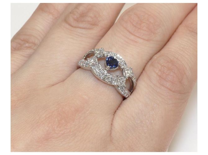 Autre Marque Herzring aus Pt900-Platin mit Saphir von 0,44 ct und Diamant von 0,85 ct, Größe 11 - Ansicht 6