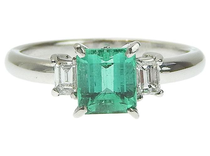 Autre Marque Platinring Pt900 mit Smaragd 1,06 ct und Melee-Diamanten 0,23 ct Grün - Ansicht 3
