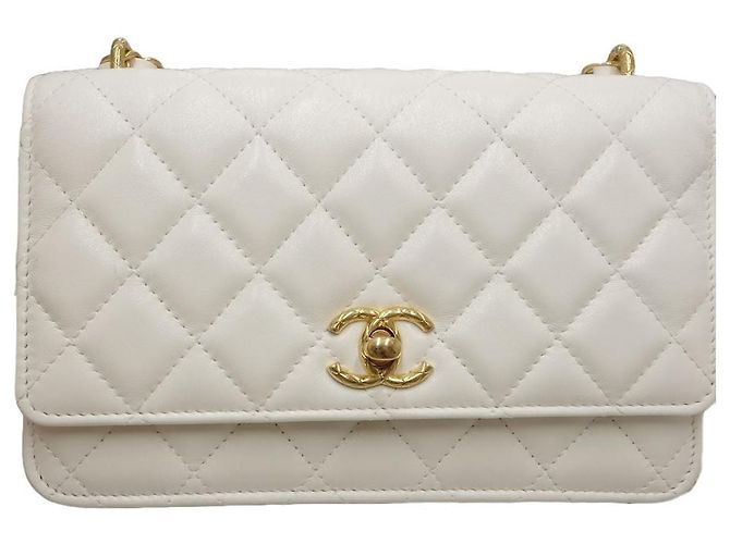 Borsa a spalla Chanel in pelle di agnello matelassé con marchio Coco Bianco - vista 2