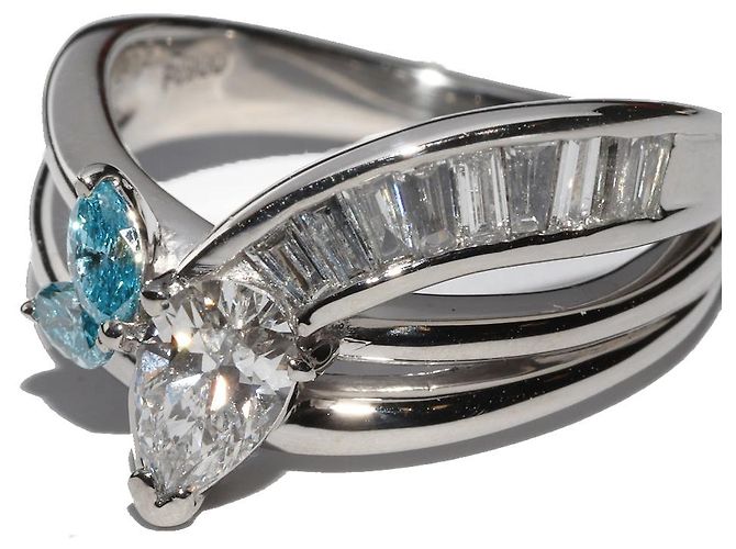 Autre Marque Pt900 Marquise-Schliff Diamant blauer Diamantring - Ansicht 5