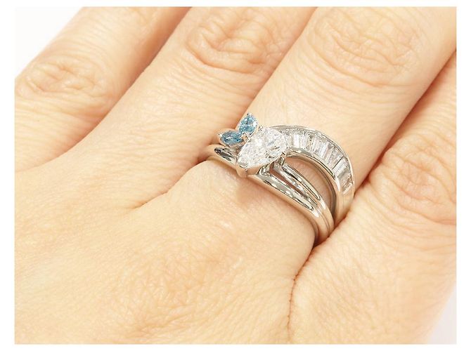 Autre Marque Pt900 Marquise-Schliff Diamant blauer Diamantring - Ansicht 6