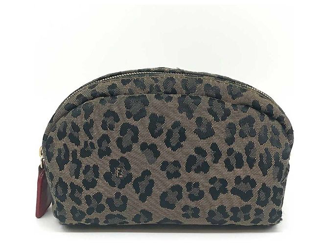 Fendi Canvas Leather Pouch Makeup Bag Brown - view 2