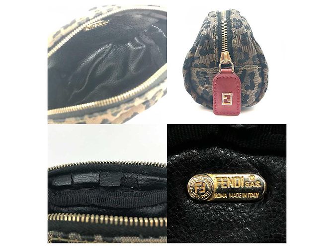 Fendi Canvas Leather Pouch Makeup Bag Brown - view 4