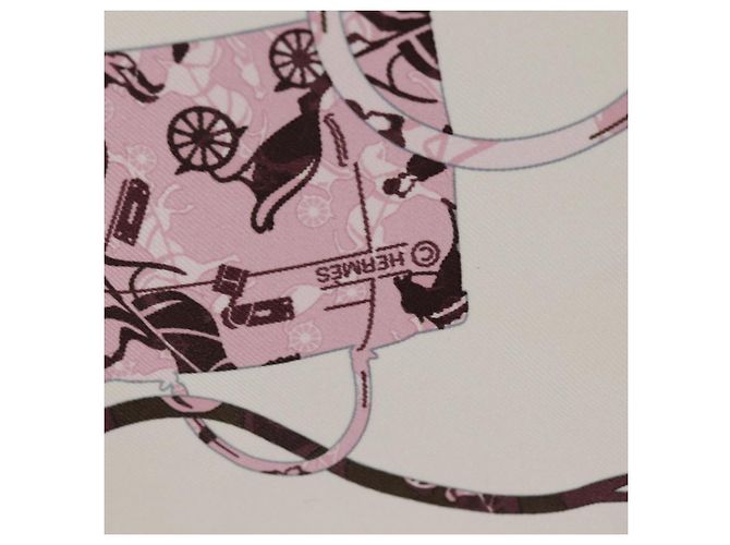 Hermès Sciarpa HERMES Carré 70 Kelly in Caleche Sete Marrone Beige Rosa Auth ac3231 - vista 13