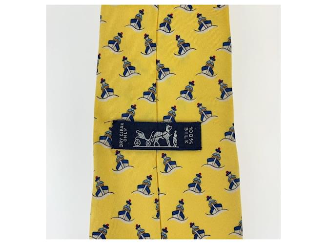 Corbata de seda con patrón de barco de Hermès Amarillo - vista 3
