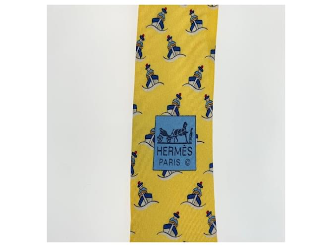 Corbata de seda con patrón de barco de Hermès Amarillo - vista 7