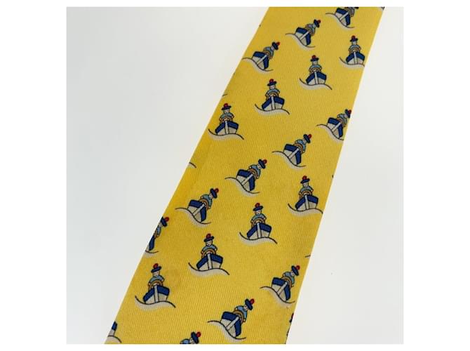 Corbata de seda con patrón de barco de Hermès Amarillo - vista 8