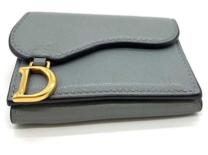 Billetera compacta de cuero Saddle de Dior Gris - vista 4