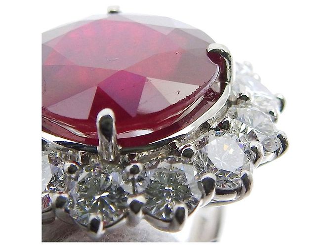 Autre Marque Anillo de platino Pt900 con rubíes y diamantes, tamaño 15 Roja - vista 3