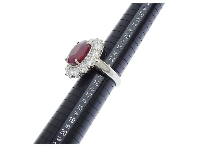 Autre Marque Anillo de platino Pt900 con rubíes y diamantes, tamaño 15 Roja - vista 4