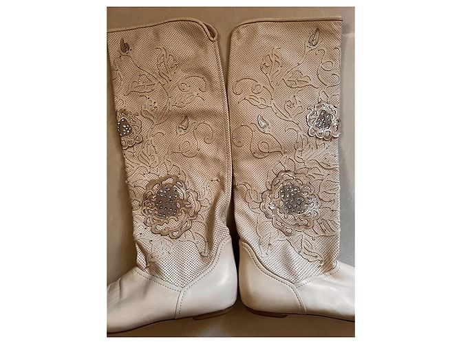 Loriblu Lederstiefel Creme Größe 39 Roh - Ansicht 4