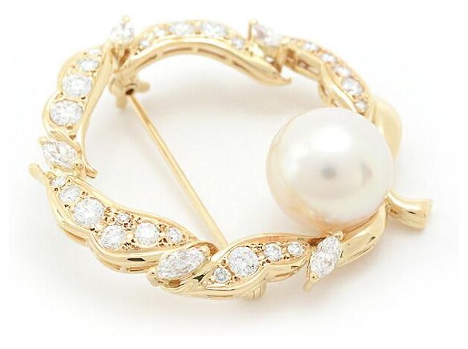 Autre Marque Spilla in perle e diamanti MIKIMOTO in oro giallo 18K 11,8mm D1,64ct D'oro - vista 2