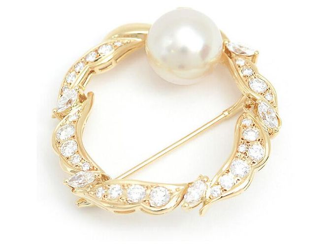Autre Marque Spilla in perle e diamanti MIKIMOTO in oro giallo 18K 11,8mm D1,64ct D'oro - vista 3