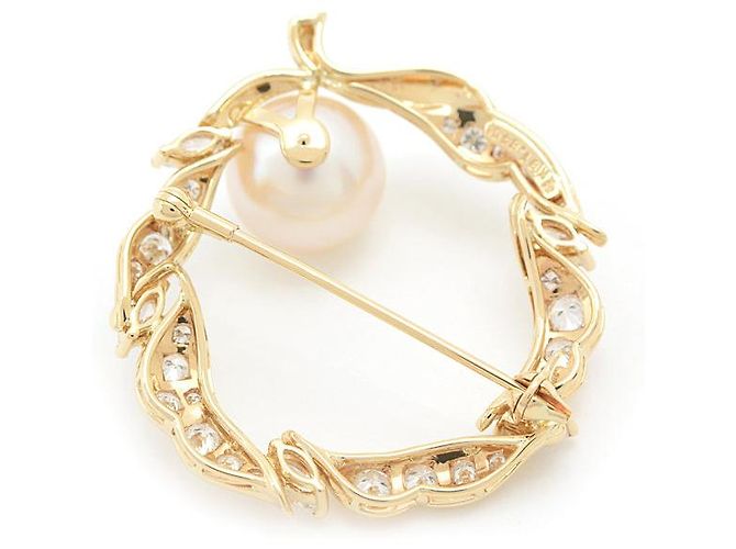 Autre Marque Spilla in perle e diamanti MIKIMOTO in oro giallo 18K 11,8mm D1,64ct D'oro - vista 4