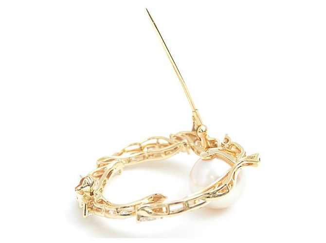 Autre Marque Spilla in perle e diamanti MIKIMOTO in oro giallo 18K 11,8mm D1,64ct D'oro - vista 5