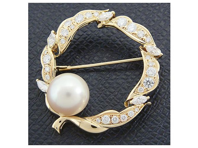 Autre Marque Spilla in perle e diamanti MIKIMOTO in oro giallo 18K 11,8mm D1,64ct D'oro - vista 8