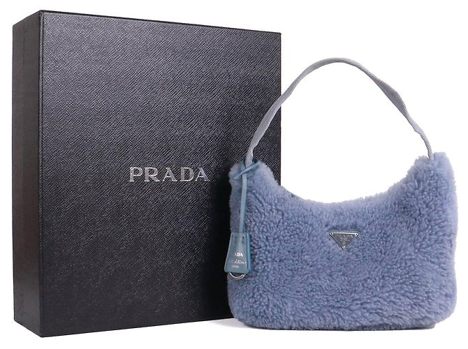 PRADA - Borsa a spalla mini Prada Re-Edition 2000 in lana blu - vista 8