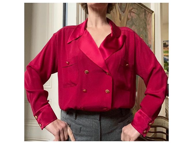 Camicetta Chanel in seta rossa Rosso - vista 4