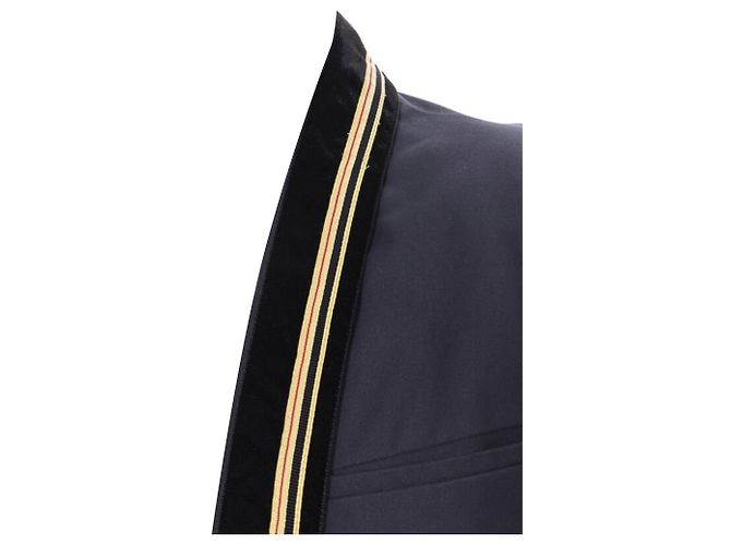 Balmain Navy Cotton Velvet Military Shawl Collar Double Breasted Jacket Eu52 - view 2