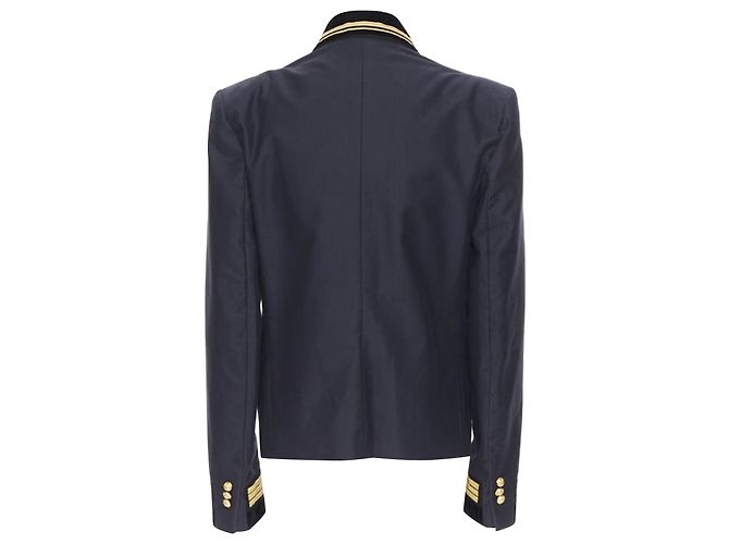 Balmain Navy Cotton Velvet Military Shawl Collar Double Breasted Jacket Eu52 - view 6