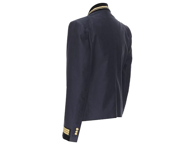Balmain Navy Cotton Velvet Military Shawl Collar Double Breasted Jacket Eu52 - view 7