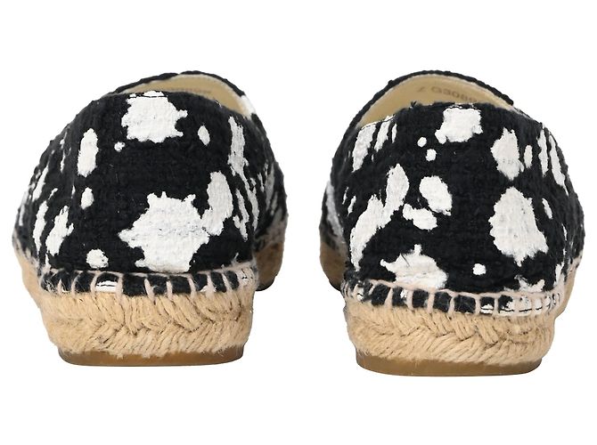 Timeless Mocasines espadrilles en tweed negro con estampado de pintura salpicada y logo CC de Chanel - vista 3