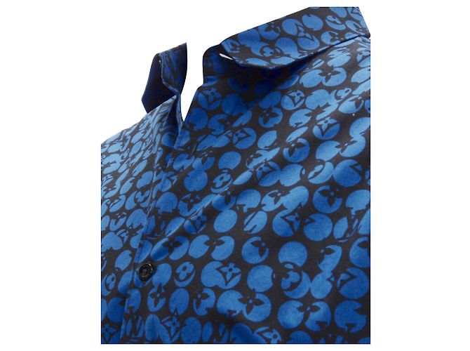 Camicia oversize Louis Vuitton Virgil Abloh nera e blu a pois LV Monogram L - vista 2
