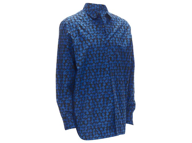 Camicia oversize Louis Vuitton Virgil Abloh nera e blu a pois LV Monogram L - vista 3