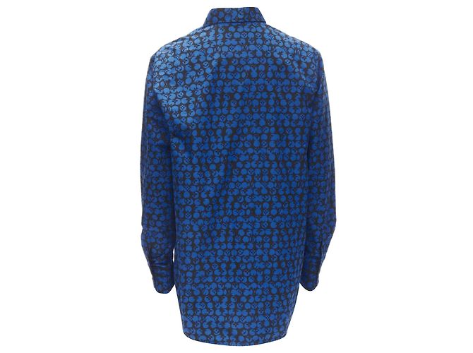 Camicia oversize Louis Vuitton Virgil Abloh nera e blu a pois LV Monogram L - vista 5