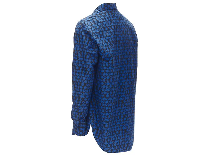 Camicia oversize Louis Vuitton Virgil Abloh nera e blu a pois LV Monogram L - vista 6