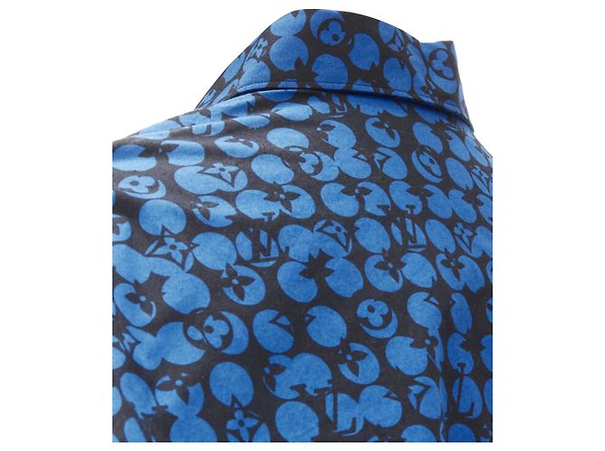 Camicia oversize Louis Vuitton Virgil Abloh nera e blu a pois LV Monogram L - vista 7