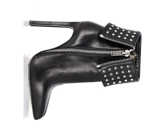 Stivaletti a risvolto con borchie Saint Laurent Paris in pelle nera Nero - vista 10