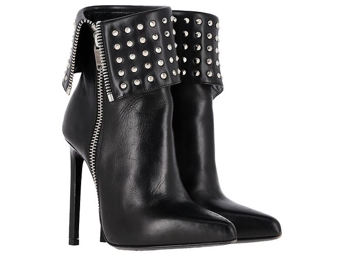 Stivaletti a risvolto con borchie Saint Laurent Paris in pelle nera Nero - vista 2
