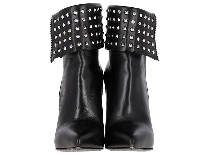 Stivaletti a risvolto con borchie Saint Laurent Paris in pelle nera Nero - vista 3