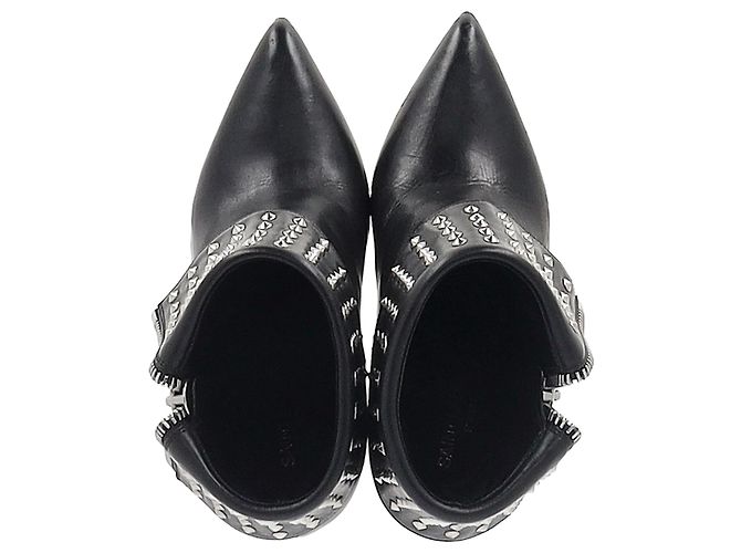 Stivaletti a risvolto con borchie Saint Laurent Paris in pelle nera Nero - vista 4
