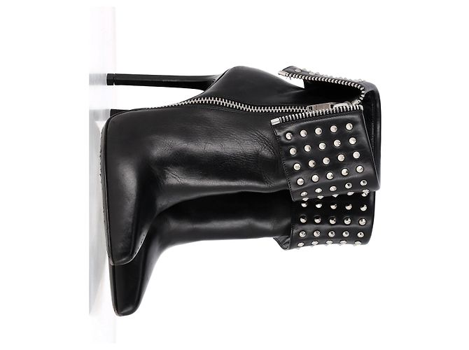 Stivaletti a risvolto con borchie Saint Laurent Paris in pelle nera Nero - vista 7