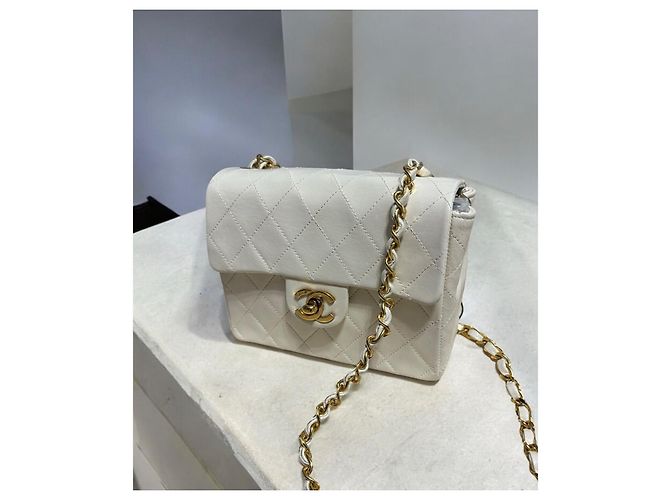 2004’ Vintage CHANEL Quilted Mini Square Flap Bag White Gold hardware - view 10