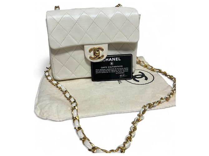 2004’ Vintage CHANEL Quilted Mini Square Flap Bag White Gold hardware - view 2