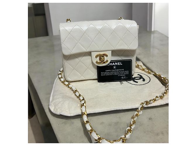 2004’ Vintage CHANEL Quilted Mini Square Flap Bag White Gold hardware - view 3