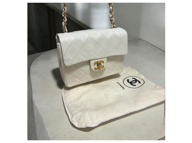 2004’ Vintage CHANEL Quilted Mini Square Flap Bag White Gold hardware - view 4
