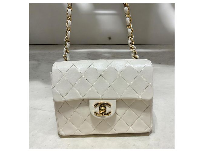2004’ Vintage CHANEL Quilted Mini Square Flap Bag White Gold hardware - view 5