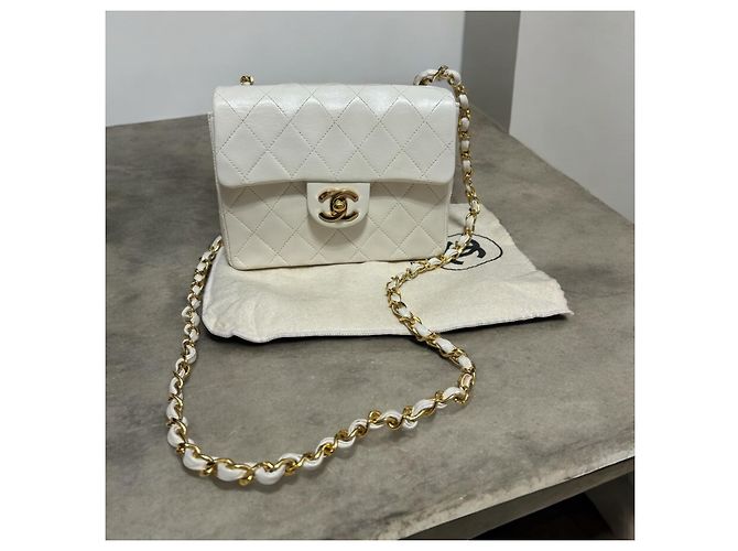 2004’ Vintage CHANEL Quilted Mini Square Flap Bag White Gold hardware - view 7