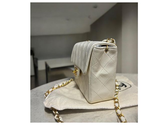 2004’ Vintage CHANEL Quilted Mini Square Flap Bag White Gold hardware - view 8
