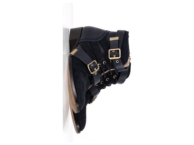Botas de tornozelo Chloé com fivela e detalhes de cadarço em camurça preta Preto - vista 10