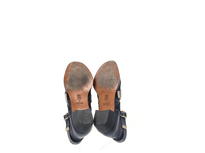 Botas de tornozelo Chloé com fivela e detalhes de cadarço em camurça preta Preto - vista 12