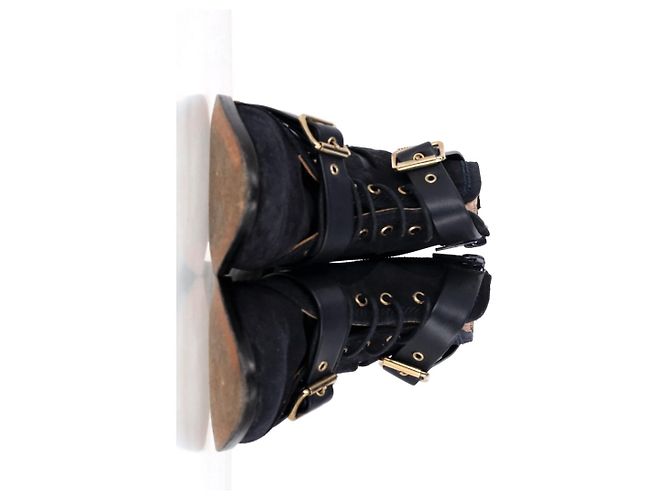 Botas de tornozelo Chloé com fivela e detalhes de cadarço em camurça preta Preto - vista 8